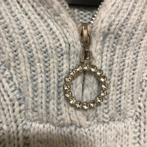 Venus ice blue super soft mock neck chunky knit sweater rhinestone - Picture 10 of 12